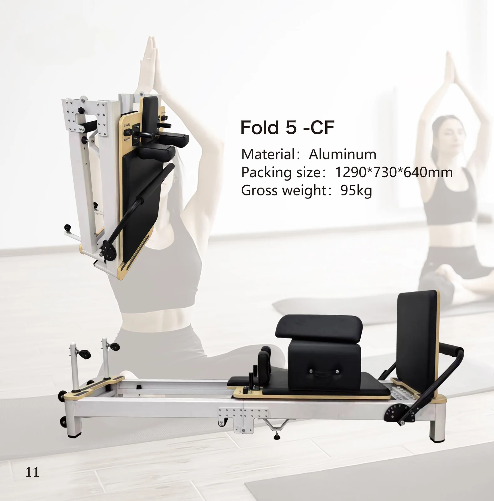 2026 catalogue page 11 — Fold 5-CF Pilates reformer, packed size and gross weight
