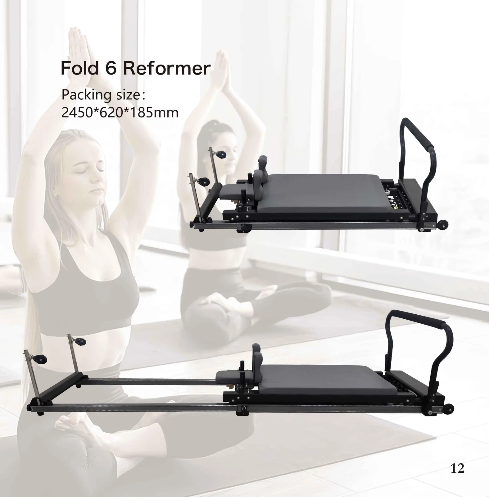 2026 catalogue page 12 — Fold 6 Reformer Pilates reformer, packed size and gross weight