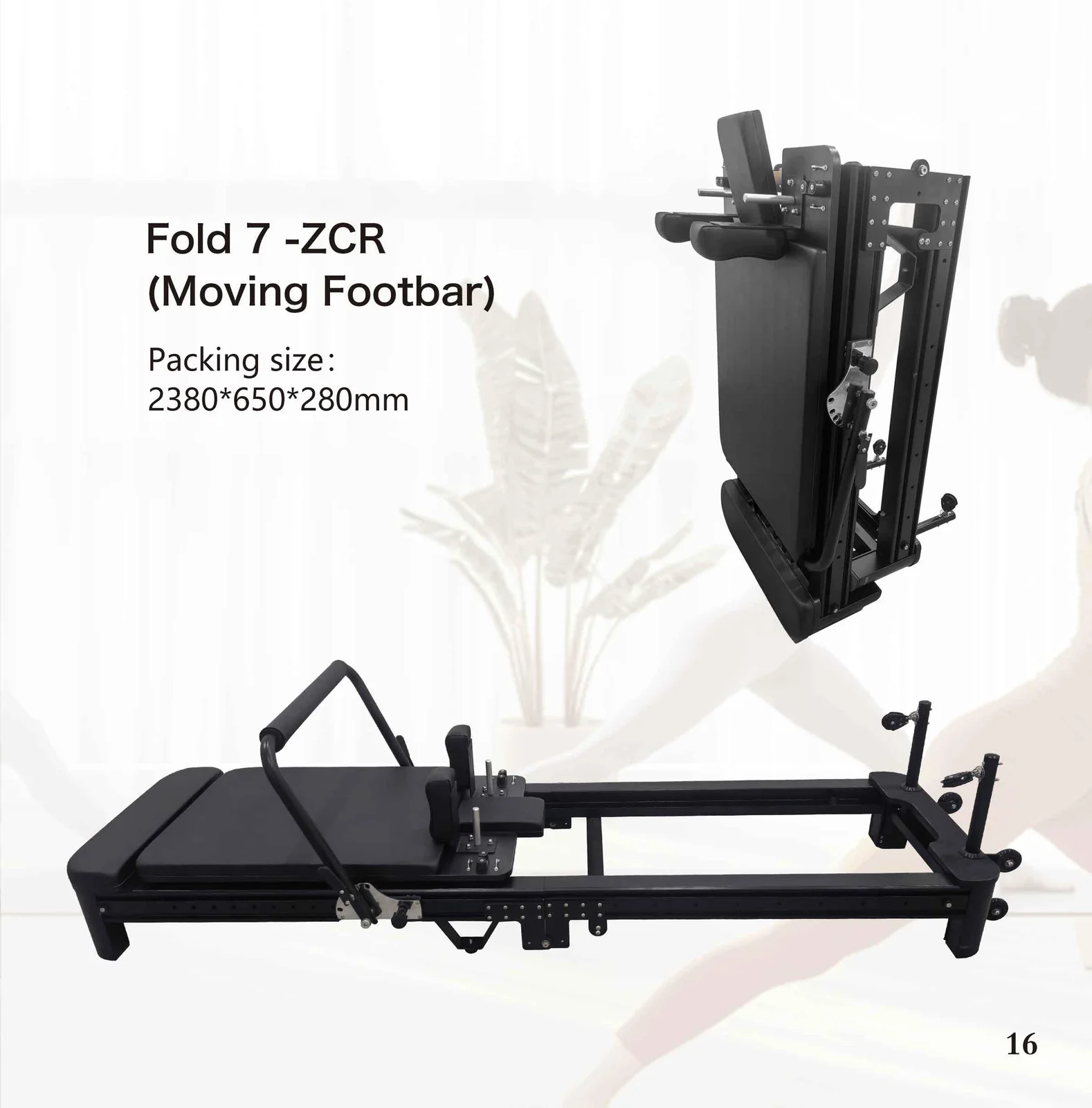 2026 catalogue page 16 — Fold 7-ZCR Pilates reformer, packed size and gross weight