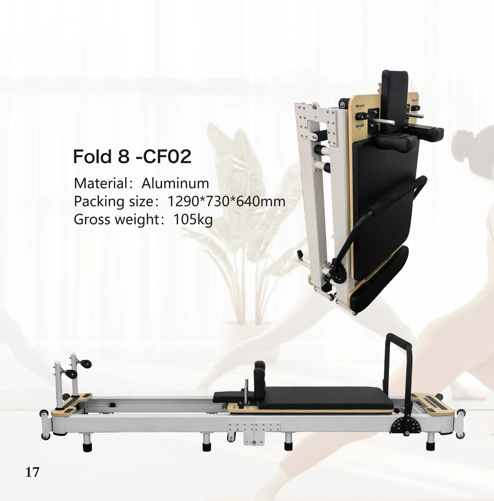 2026 catalogue page 17 — Fold 8-CF02 Pilates reformer, packed size and gross weight