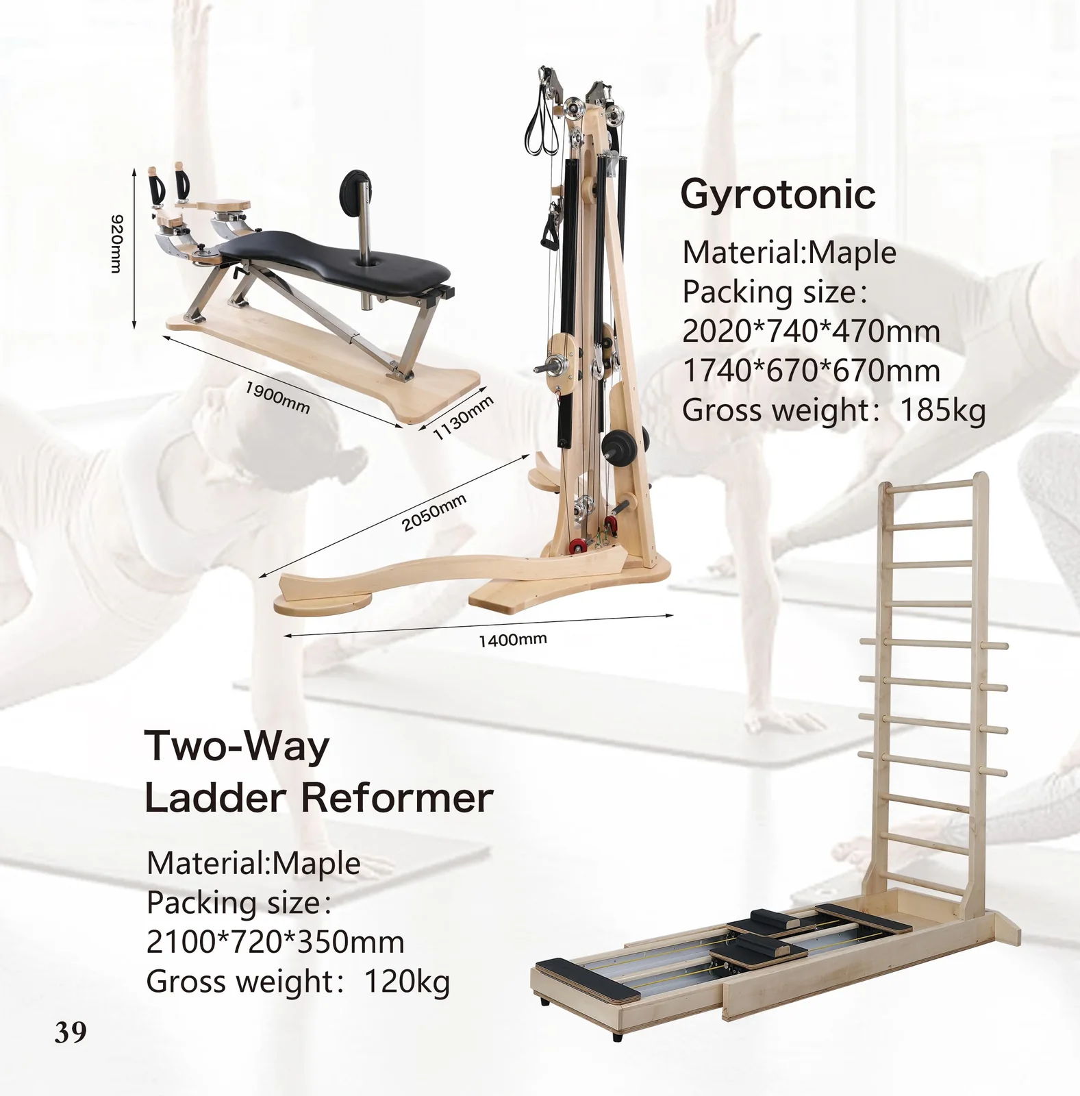 2026 catalogue page 39 — Two-Way Ladder Reformer Pilates reformer, packed size and gross weight
